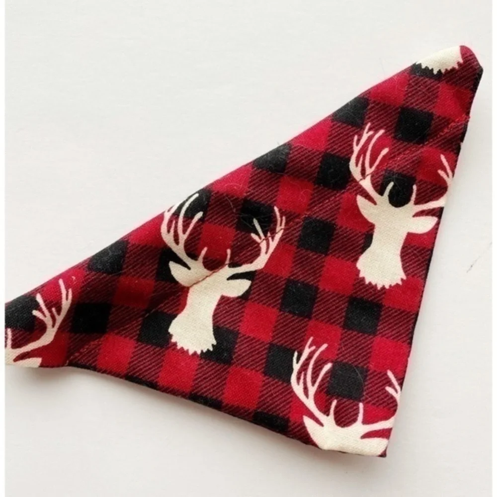 Black Red Deer Buffalo Plaid Tiny Dog/Cat Bandana Handmade